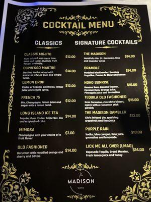 Drink menu