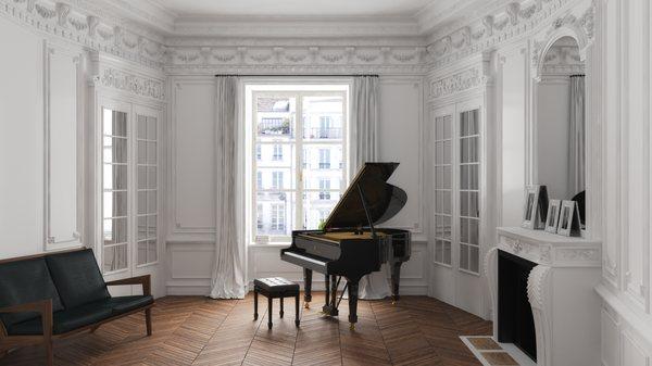 A classic ebony diamondgloss finish Steinway Grand Piano.