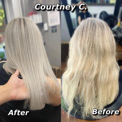 Our client Courtney came to us to update her foilyage color style.  (Was taken on July 9th, 2022)