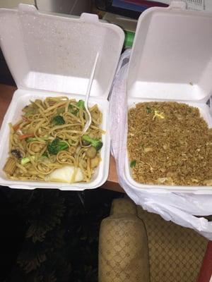 Quart size "Delivery" of Veggie Lo Mein & Chicken Fried Rice.