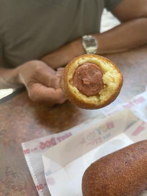 The way corn dog should be cooked.