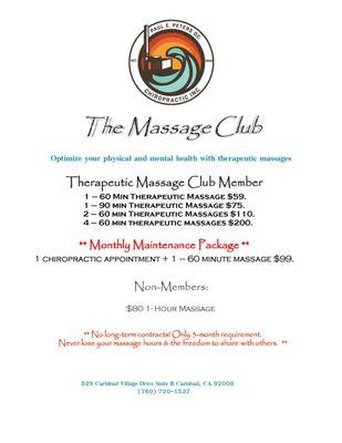 Join our Massage Club!!