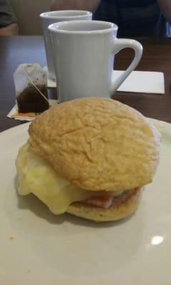 Breakfast sandwich make with fresh biscuit.