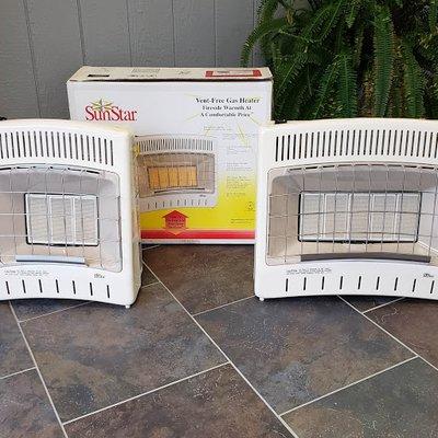 Vent Free Gas Heater by SunStar. Fireside Warmth at a Comfortable Price. Buy it at the office & install it yourself or call & we can install