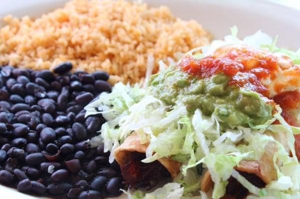 Two Flautas,rice and black beans