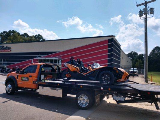 Unloading slingshots at Baker American Cycles in Fayetteville NC