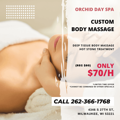 Orchid Day Spa
 4346 S 27th St, Milwaukee, WI 53221
 Call us at 262-366-1768