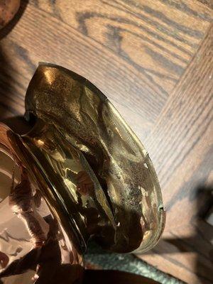 Dented and broken brass/copper antique fire place urn.