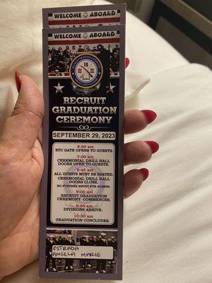 Graduation ticket that you must pick up at the NEX family center