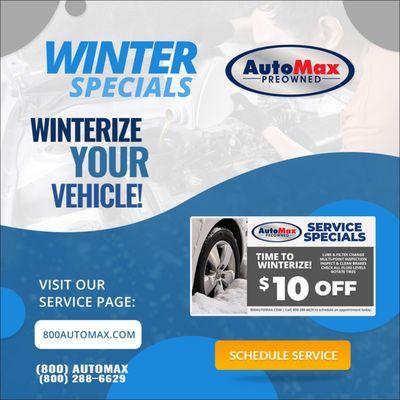 Keep your car in tip top shape for the cold winter months. Don't get stuck with a dead battery or forget to have your antifreeze checked.