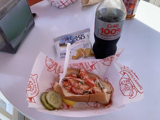 Lobster roll, chips and a Diet Coke