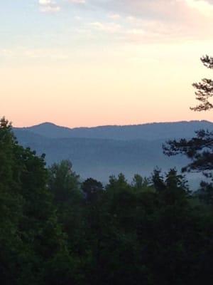 View of the mountains from deck of the cabin