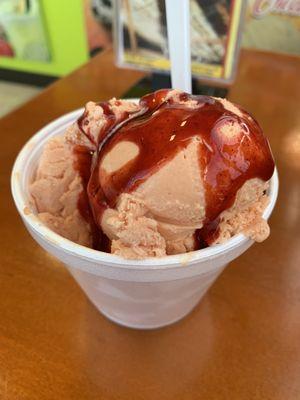 Mamey ice cream with chamoy drizzle.