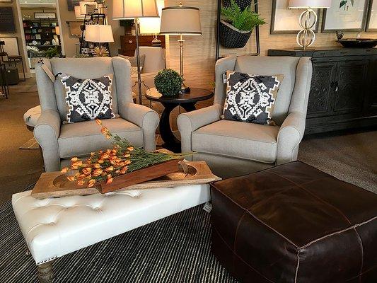 Chelmsford Chair, Leather Tufted Bench, Brown Leather Ottoman