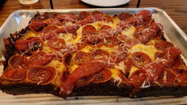 Cheese & Pep (Detroit-style Deep Dish) Pizza