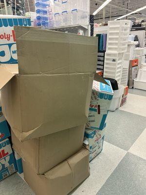 Boxes in aisles.