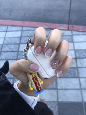 Custom nail art! She charged an extra 10 for the french and the accent nail.