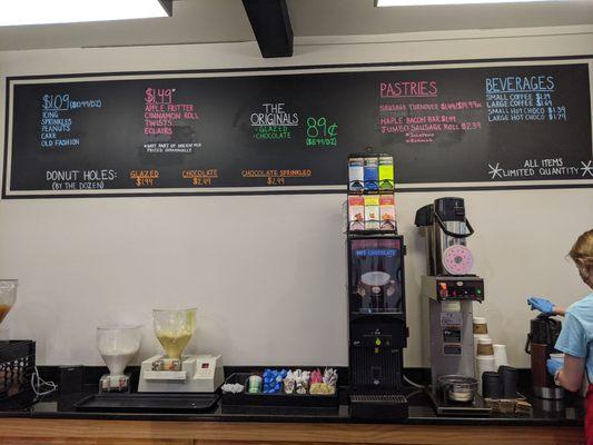 Price board, coffee and custard machines