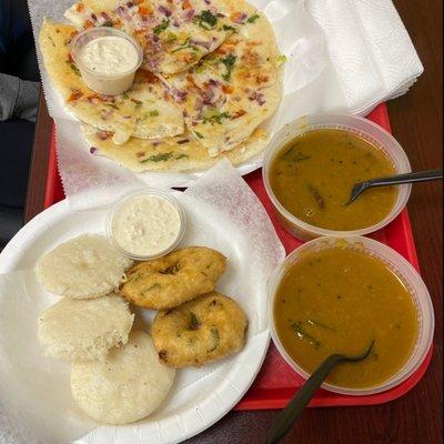 Gobi Manchurian Idly Vada Platter Uttapam Mix Veg Manchurian Rice