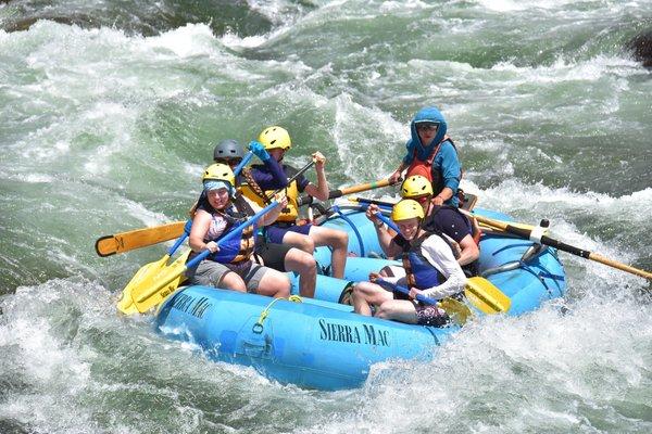 April, Jenny, Tom, Brandon (guide) having a blast on the Tuolumne 7/18/22