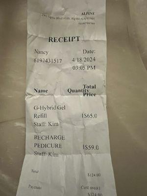 Receipt from this salon.