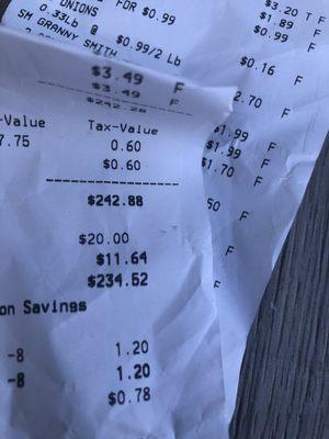 Receipt of my total