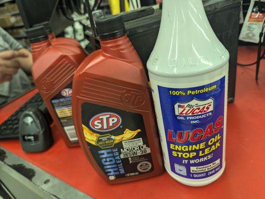 Oil refill plus engine oil stop leak