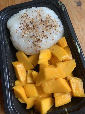 Mango Sticky Rice dessert with toasted sesame seeds... delicious & really fresh mango. $5.99