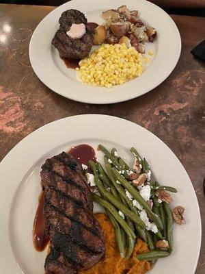 Filet Mignon and NY Strip with sides