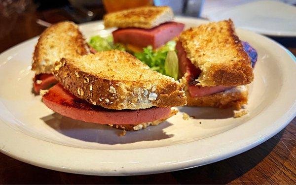 Fried Bologna Sandwich. Very tasty. The hearty bread elevated it.