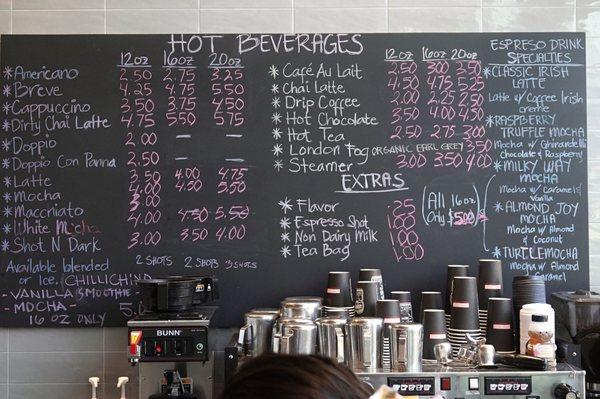 Hot Beverages menu