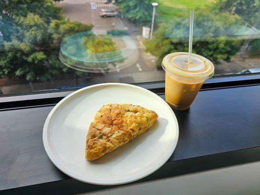 Cheddar & Dill Scone with iced Pumpkin Spice Latte (Photo taken at CitizenM South Lake Union Hotel)