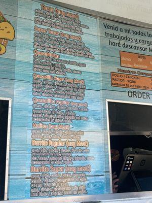 Menu (no prices shown though)