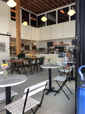 Seating and bakery display.