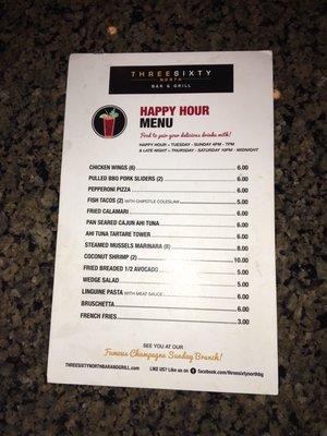 Happy hour menu