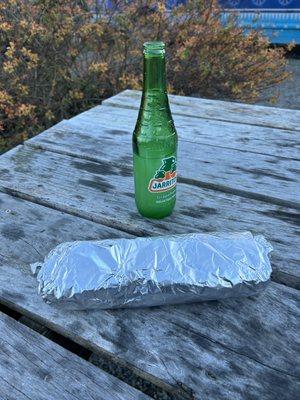 Burrito and Jarritos on a warm evening.