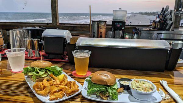 A couple of grouper sandwiches enjoying a beautiful evening.