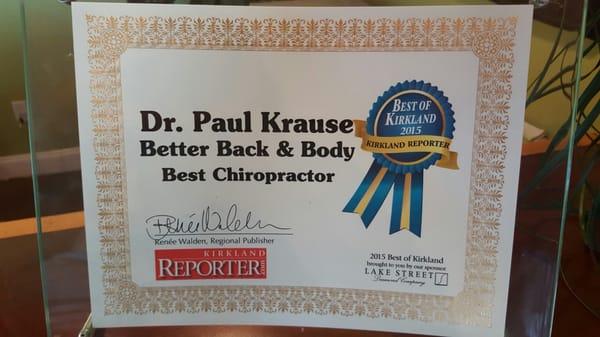 Voted #1 Chiropractor in Kirkland 2015