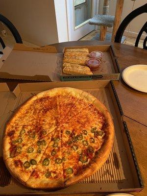 Pizza and bread sticks