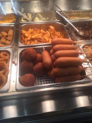 Stuffed Potato Balls, Corn Dogs, Potato Wedges, Mashed Potatoes