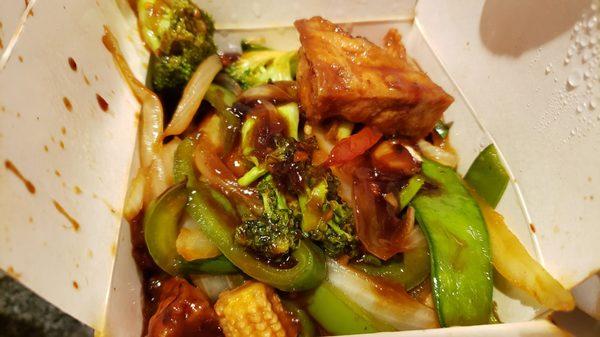 Szechuan tofu ($13). Oily but acceptable. The only acceptable vegetarian dish on the menu.