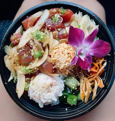 Ahi poke plate w/ a scoop of Spicy Crab & a scoop of Reg. Crab mix