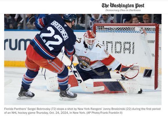 October 24, 2024 Panthers Goalie Win #400 at MSG against Rangers.