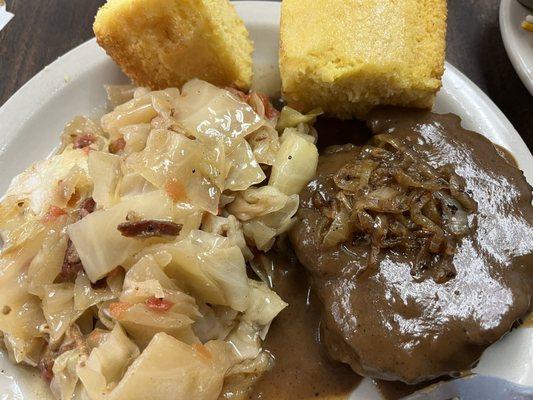 The daily special Hamburger Steak and cabbage  Wonderful