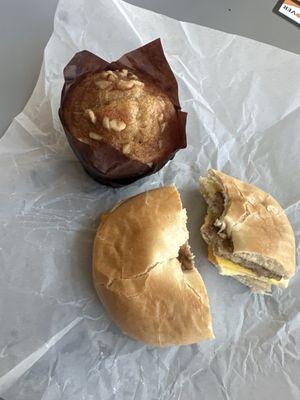 Sausage Egg & Cheese Plain Bagel Banana Nut Muffin