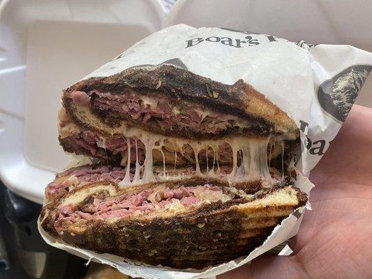 Boar's Head Reuben with an ooey gooey Swiss.