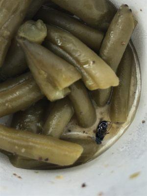 Side of green beans and flies