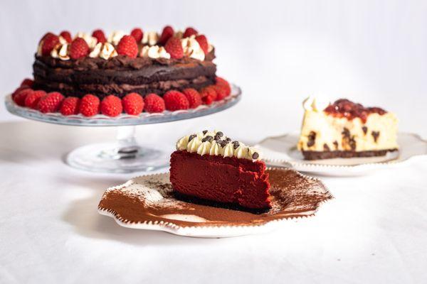 Quinoa Chocolate Cake, Red Velvet Cheesecake and Salted Caramel Cheesecake