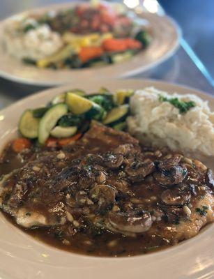 Chicken Marsala with Mashed Potatoes and Sautéed Mixed Veggies