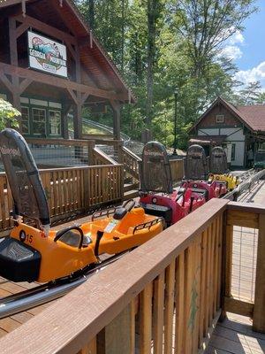 Lineup of coaster cars